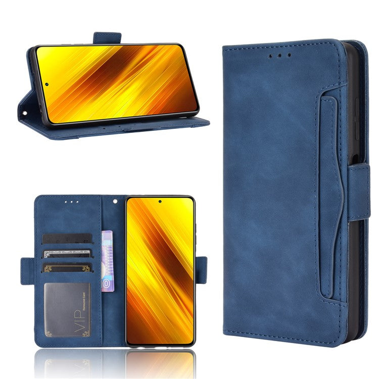 Wallet Stand Flip Leather Protective Case for Xiaomi Poco X3/Poco X3 NFC with A Separated Card Pocket Design - Blue
