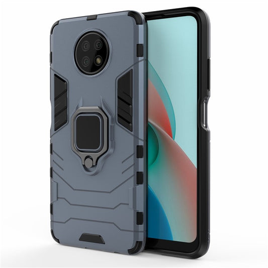 PC + TPU Hybrid Shell Finger Ring Holder Kickstand Case for Xiaomi Redmi Note 9 5G/Redmi Note 9T 5G - Blue