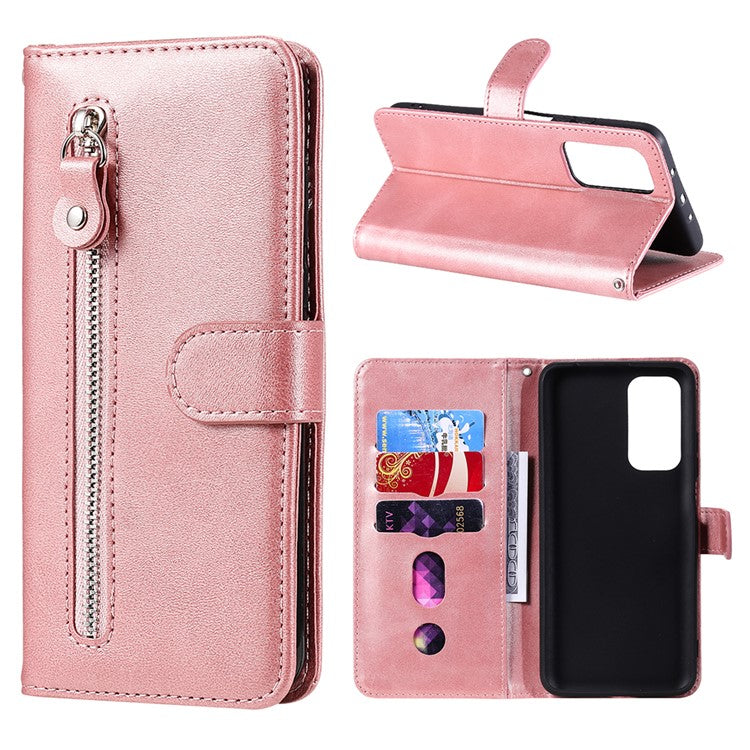 Zipper Pocket Leather Wallet Stand Case for Xiaomi Mi 10T 5G / Mi 10T Pro 5G / Redmi K30S - Rose Gold