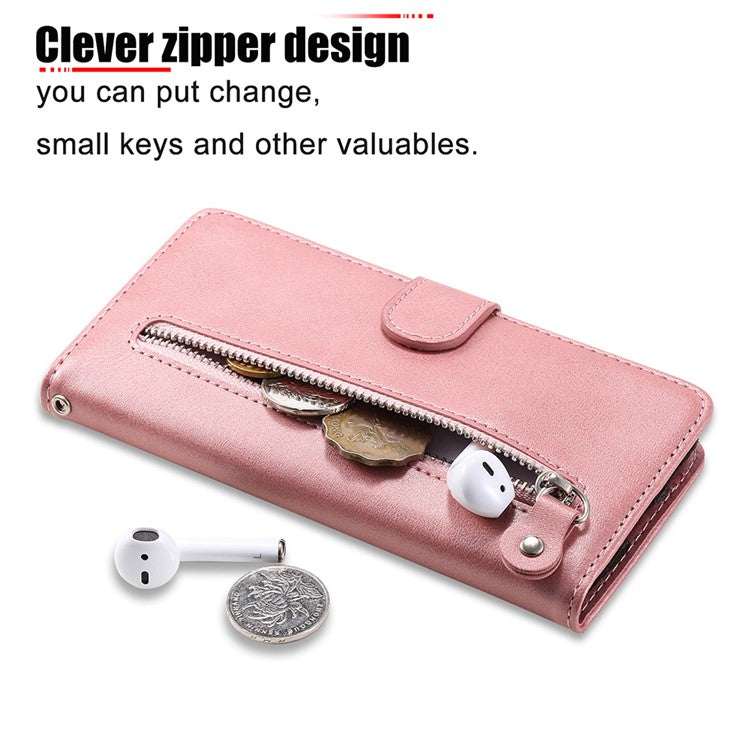 Zipper Pocket Leather Wallet Stand Case for Xiaomi Mi 10T 5G / Mi 10T Pro 5G / Redmi K30S - Rose Gold