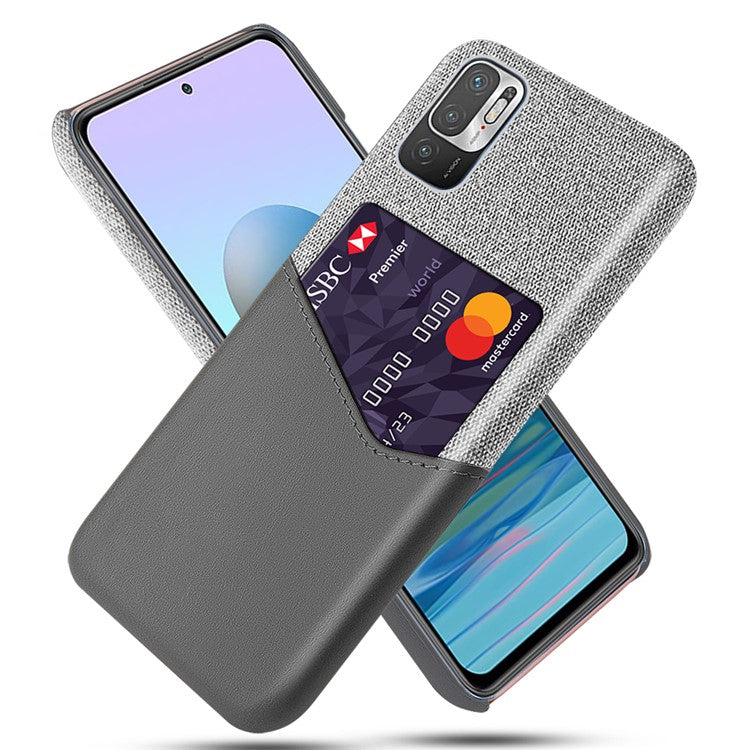 KSQ Card Holder Cloth + PU Leather Coated PC Back Cover for Xiaomi Redmi Note 10 5G/Poco M3 Pro 5G/4G - Grey