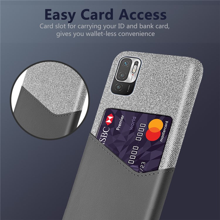 KSQ Card Holder Cloth + PU Leather Coated PC Back Cover for Xiaomi Redmi Note 10 5G/Poco M3 Pro 5G/4G - Grey