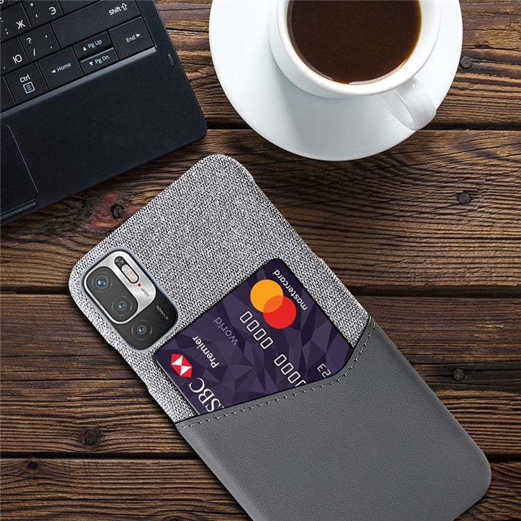 KSQ Card Holder Cloth + PU Leather Coated PC Back Cover for Xiaomi Redmi Note 10 5G/Poco M3 Pro 5G/4G - Grey