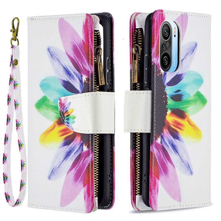Zipper Wallet Pattern Printing Leather Phone Cover for Xiaomi Mi 11i / Poco F3 / Redmi K40 Pro / Redmi K40 / Redmi K40 Pro+ - Colorful Flower
