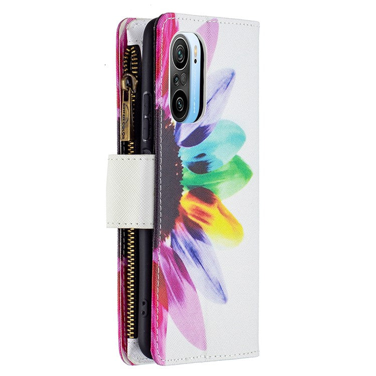 Zipper Wallet Pattern Printing Leather Phone Cover for Xiaomi Mi 11i / Poco F3 / Redmi K40 Pro / Redmi K40 / Redmi K40 Pro+ - Colorful Flower