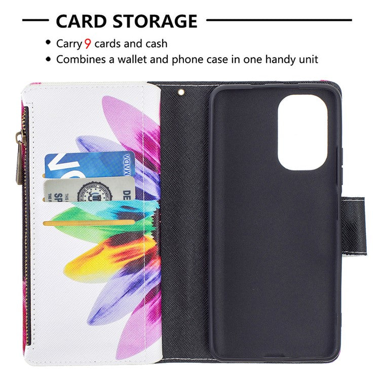 Zipper Wallet Pattern Printing Leather Phone Cover for Xiaomi Mi 11i / Poco F3 / Redmi K40 Pro / Redmi K40 / Redmi K40 Pro+ - Colorful Flower