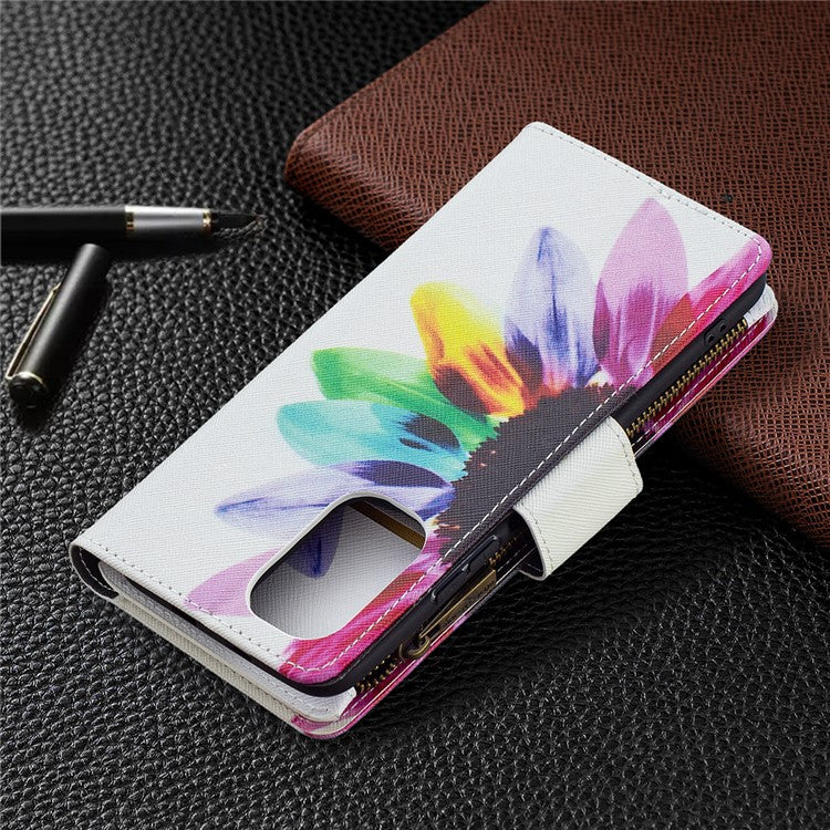 Zipper Wallet Pattern Printing Leather Phone Cover for Xiaomi Mi 11i / Poco F3 / Redmi K40 Pro / Redmi K40 / Redmi K40 Pro+ - Colorful Flower