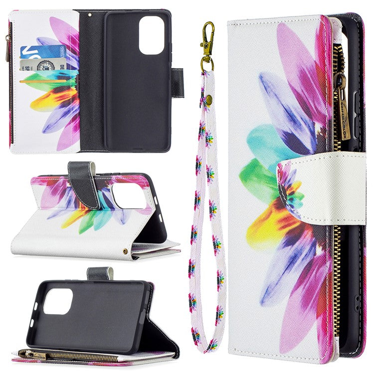 Zipper Wallet Pattern Printing Leather Phone Cover for Xiaomi Mi 11i / Poco F3 / Redmi K40 Pro / Redmi K40 / Redmi K40 Pro+ - Colorful Flower