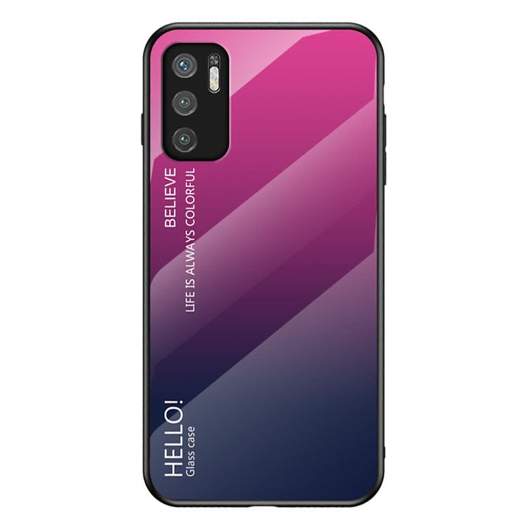 Well-Protected Color Gradient Design Tempered Glass Anti-Scratch Cell Phone Back Case for Xiaomi Redmi Note 10 5G/Poco M3 Pro 4G/Poco M3 Pro 5G - Rose/Blue