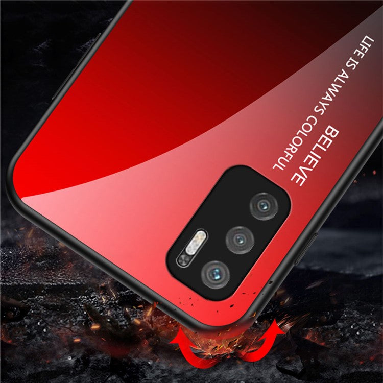Well-Protected Color Gradient Design Tempered Glass Anti-Scratch Cell Phone Back Case for Xiaomi Redmi Note 10 5G/Poco M3 Pro 4G/Poco M3 Pro 5G - Blue/Black