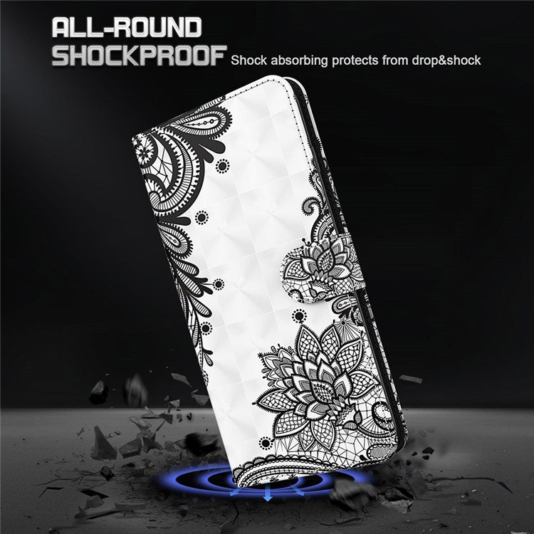 For Xiaomi Redmi Note 10 5G/Xiaomi Poco M3 Pro 4G / 5G Wallet Phone Case Pattern Printed PU Leather Magnetic Closure Flip Cover with Strap/Cards Holder - Diagonal Black Flower
