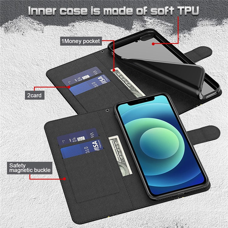 For Xiaomi Redmi Note 10 5G/Xiaomi Poco M3 Pro 4G / 5G Wallet Phone Case Pattern Printed PU Leather Magnetic Closure Flip Cover with Strap/Cards Holder - Diagonal Black Flower