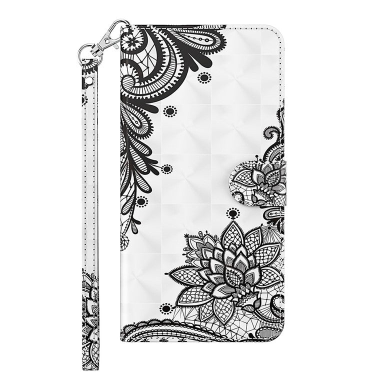 For Xiaomi Redmi Note 10 5G/Xiaomi Poco M3 Pro 4G / 5G Wallet Phone Case Pattern Printed PU Leather Magnetic Closure Flip Cover with Strap/Cards Holder - Diagonal Black Flower