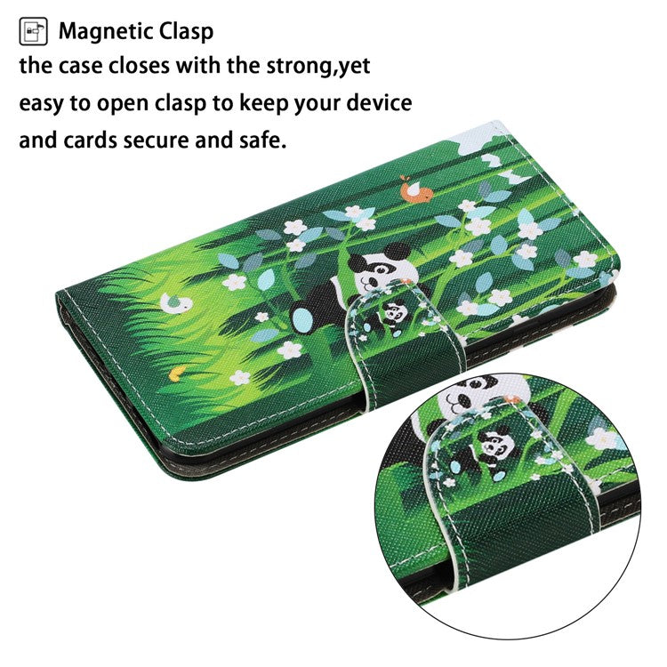 Pattern Printing Flip Leather Wallet Phone Shell Stand Case for Xiaomi Poco M5s 4G / Redmi Note 10 4G / Note 10S 4G - Panda and Bamboo