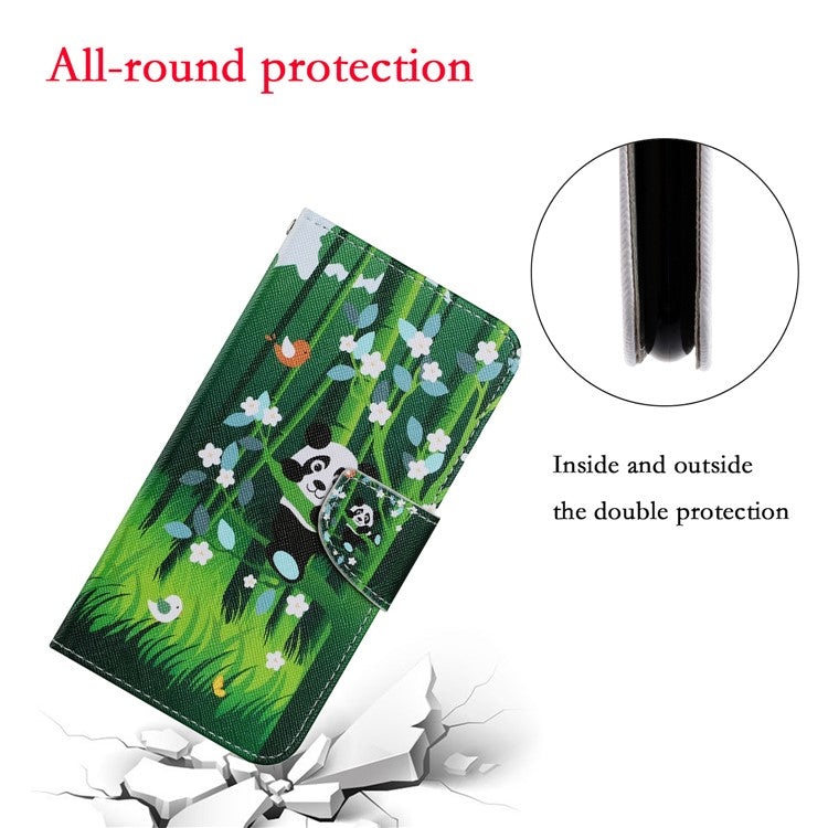 Pattern Printing Flip Leather Wallet Phone Shell Stand Case for Xiaomi Poco M5s 4G / Redmi Note 10 4G / Note 10S 4G - Panda and Bamboo