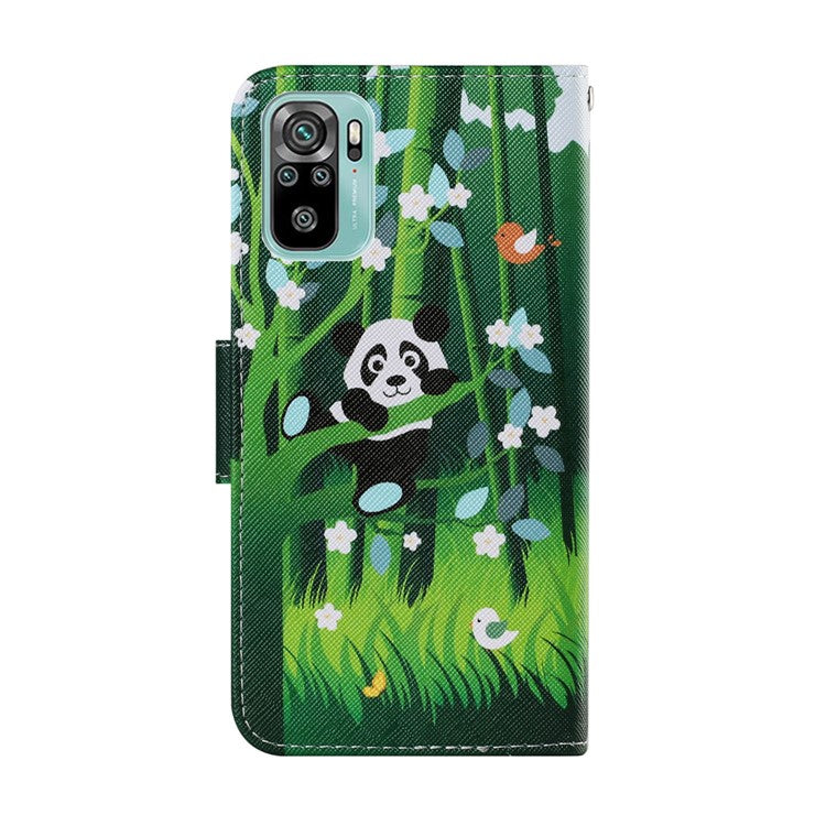 Pattern Printing Flip Leather Wallet Phone Shell Stand Case for Xiaomi Poco M5s 4G / Redmi Note 10 4G / Note 10S 4G - Panda and Bamboo