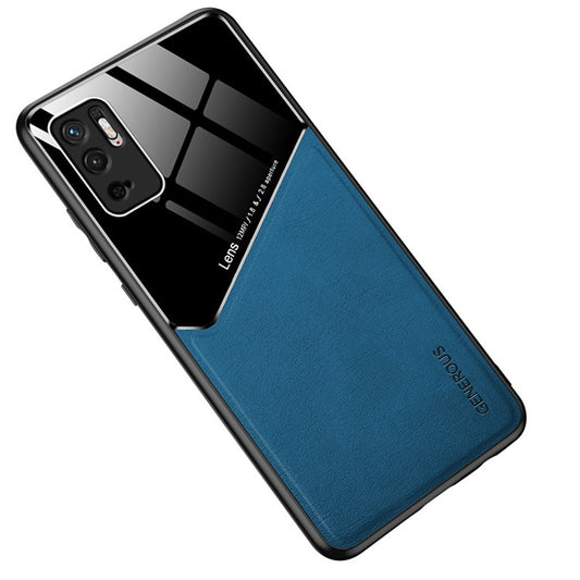 Precise Cut-Out Cover Textured Leather Coated Hybrid Case with Magnetic Metal Sheet Design for Xiaomi Redmi Note 10 5G/Poco M3 Pro 4G/Poco M3 Pro 5G - Blue