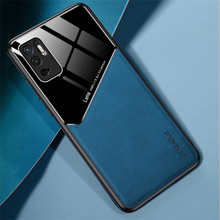 Precise Cut-Out Cover Textured Leather Coated Hybrid Case with Magnetic Metal Sheet Design for Xiaomi Redmi Note 10 5G/Poco M3 Pro 4G/Poco M3 Pro 5G - Blue