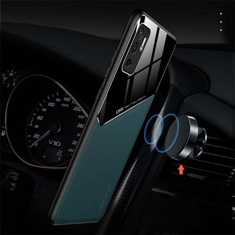 Precise Cut-Out Cover Textured Leather Coated Hybrid Case with Magnetic Metal Sheet Design for Xiaomi Redmi Note 10 5G/Poco M3 Pro 4G/Poco M3 Pro 5G - Blue