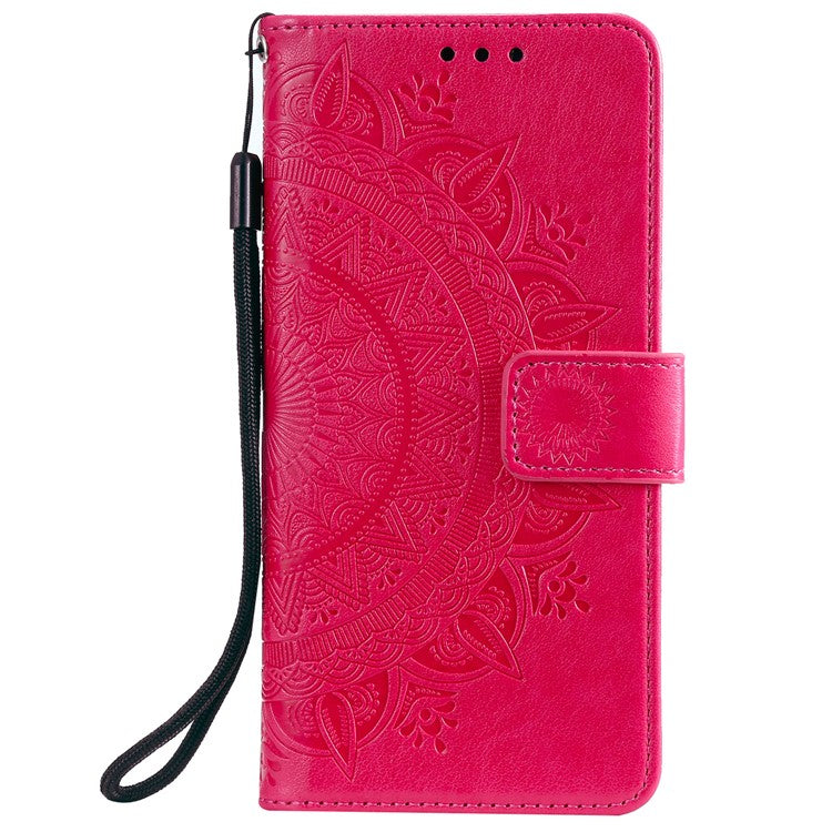 Imprinted Mandala Pattern PU Leather Wallet Stand Case with Strap for Xiaomi Mi 11 Ultra - Red