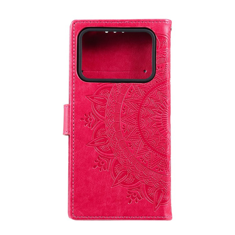 Imprinted Mandala Pattern PU Leather Wallet Stand Case with Strap for Xiaomi Mi 11 Ultra - Red