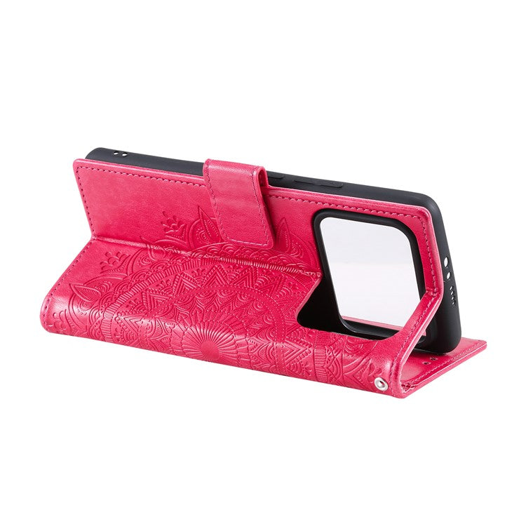 Imprinted Mandala Pattern PU Leather Wallet Stand Case with Strap for Xiaomi Mi 11 Ultra - Red