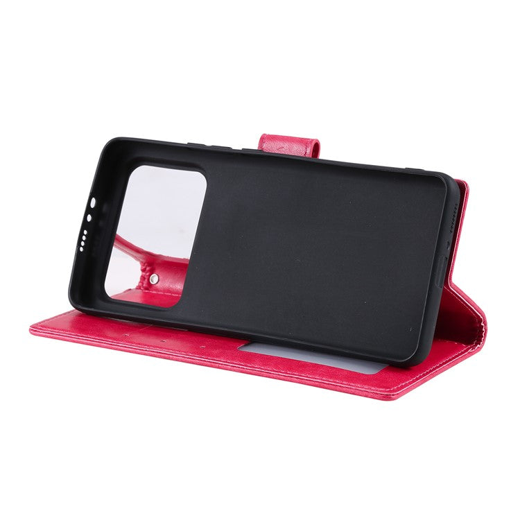 Imprinted Mandala Pattern PU Leather Wallet Stand Case with Strap for Xiaomi Mi 11 Ultra - Red