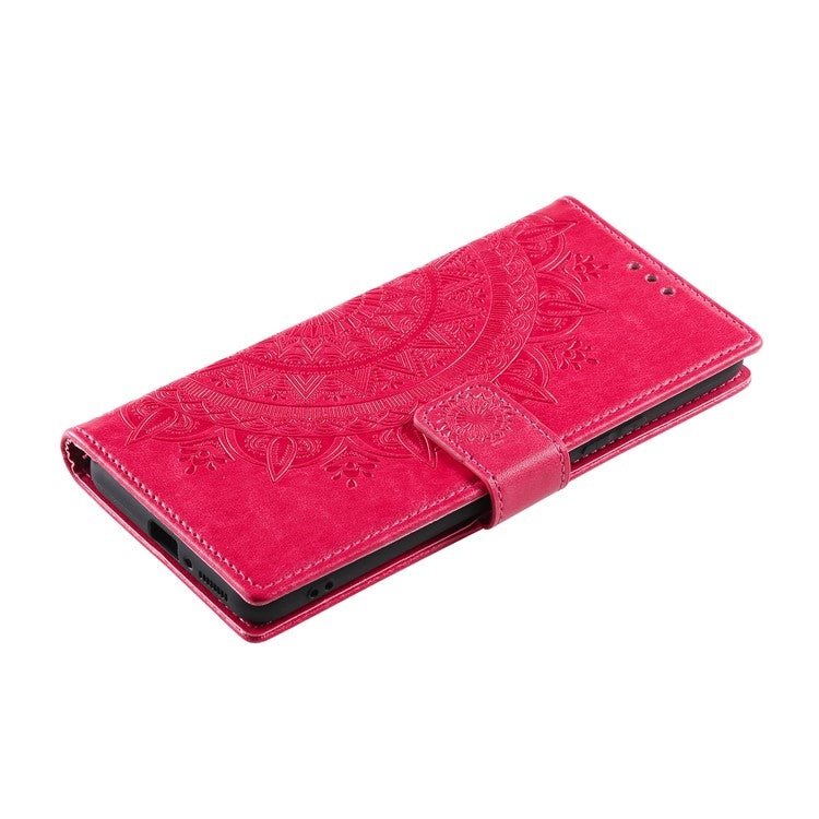 Imprinted Mandala Pattern PU Leather Wallet Stand Case with Strap for Xiaomi Mi 11 Ultra - Red
