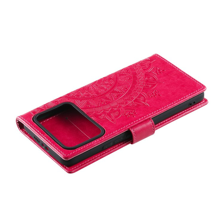 Imprinted Mandala Pattern PU Leather Wallet Stand Case with Strap for Xiaomi Mi 11 Ultra - Red