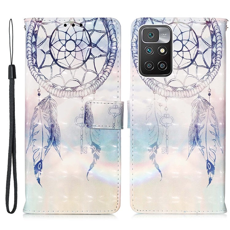 3D Pattern Printing Stand Wallet Design Phone Cover Shell with Strap for Xiaomi Redmi Note 11 4G (MediaTek)/10 4G (2021)/10 2022 4G/10 Prime - Dreamy Wind Chime