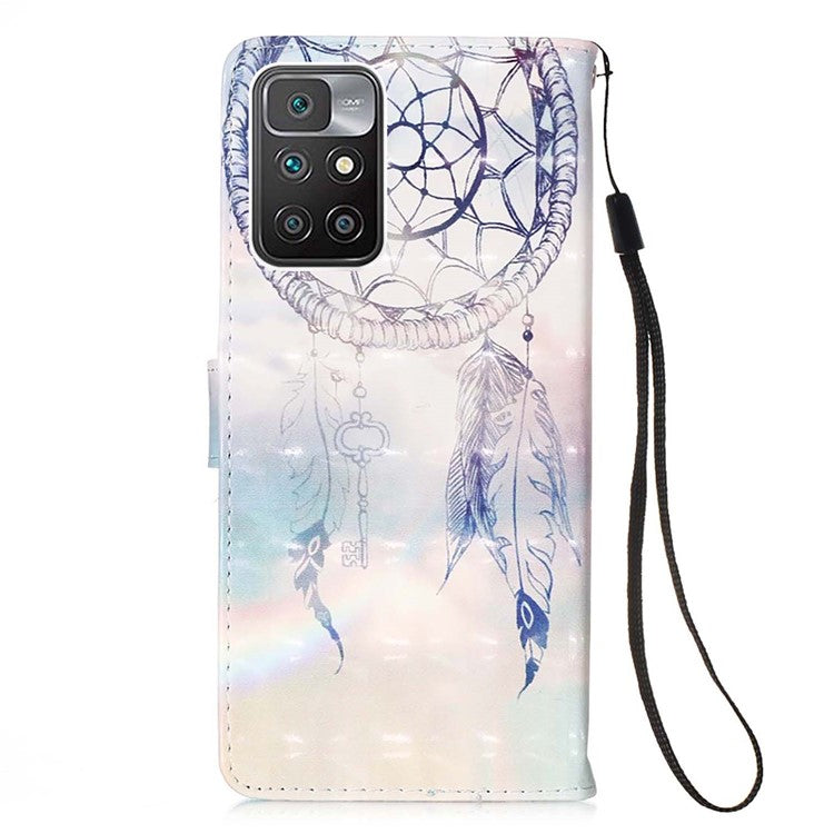 3D Pattern Printing Stand Wallet Design Phone Cover Shell with Strap for Xiaomi Redmi Note 11 4G (MediaTek)/10 4G (2021)/10 2022 4G/10 Prime - Dreamy Wind Chime