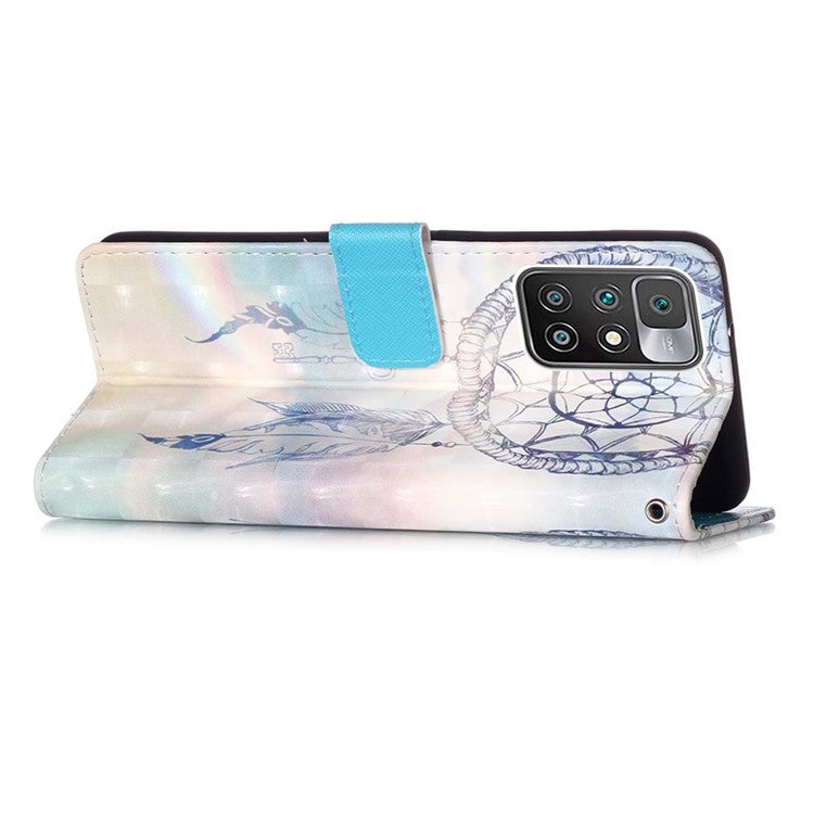 3D Pattern Printing Stand Wallet Design Phone Cover Shell with Strap for Xiaomi Redmi Note 11 4G (MediaTek)/10 4G (2021)/10 2022 4G/10 Prime - Dreamy Wind Chime