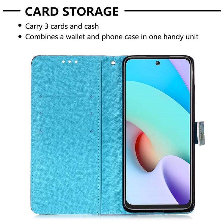 3D Pattern Printing Stand Wallet Design Phone Cover Shell with Strap for Xiaomi Redmi Note 11 4G (MediaTek)/10 4G (2021)/10 2022 4G/10 Prime - Dreamy Wind Chime