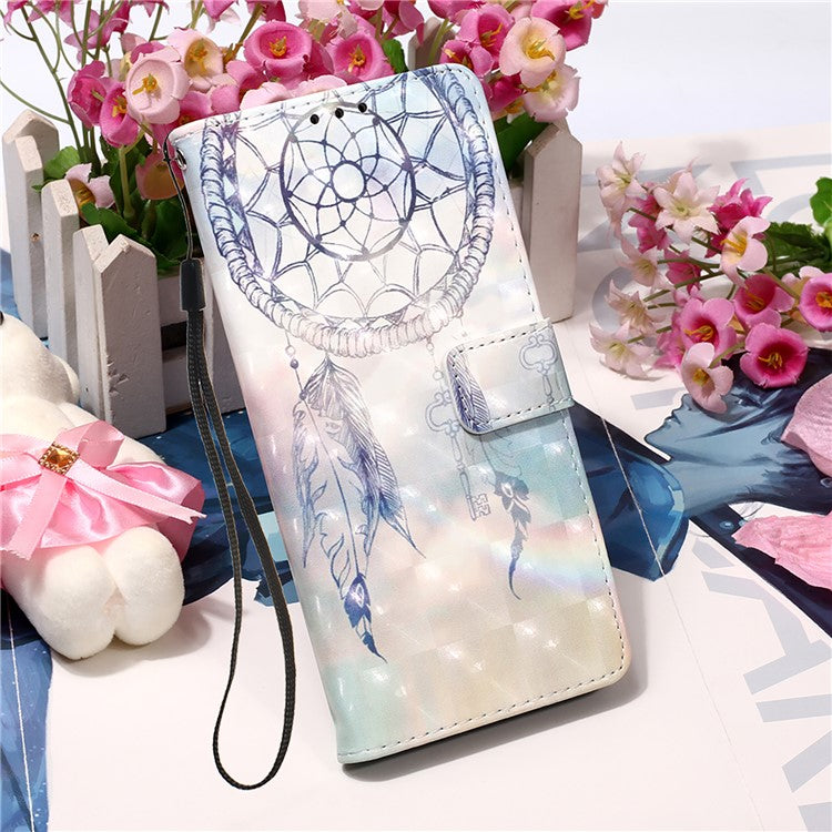 3D Pattern Printing Stand Wallet Design Phone Cover Shell with Strap for Xiaomi Redmi Note 11 4G (MediaTek)/10 4G (2021)/10 2022 4G/10 Prime - Dreamy Wind Chime