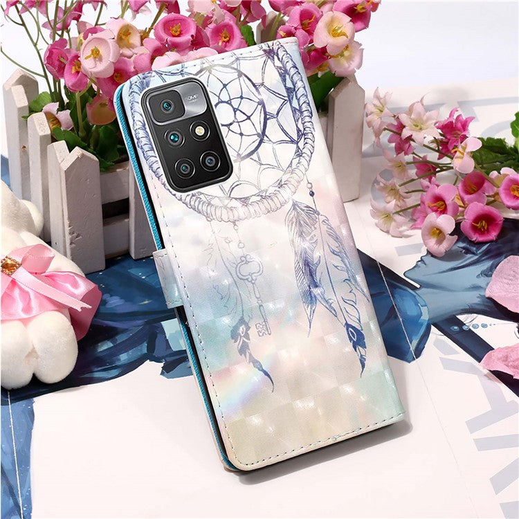 3D Pattern Printing Stand Wallet Design Phone Cover Shell with Strap for Xiaomi Redmi Note 11 4G (MediaTek)/10 4G (2021)/10 2022 4G/10 Prime - Dreamy Wind Chime