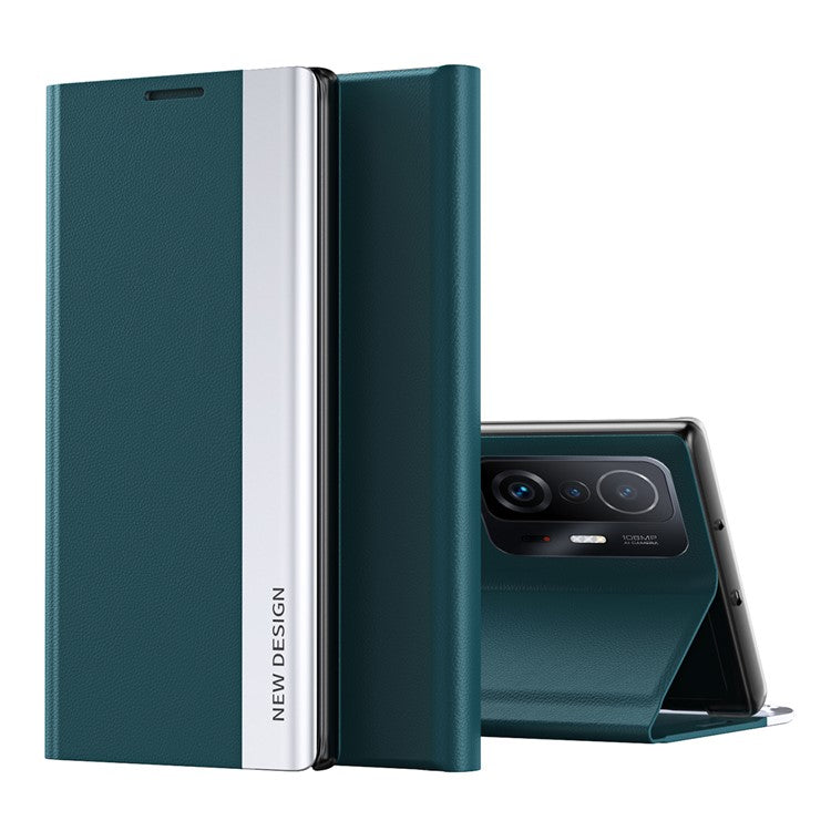 Auto Absorption Folio Flip Electroplated Leather Stand Phone Case Shell for Xiaomi 11T / 11T Pro - Green