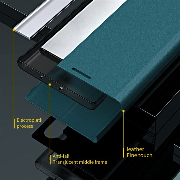 Auto Absorption Folio Flip Electroplated Leather Stand Phone Case Shell for Xiaomi 11T / 11T Pro - Green