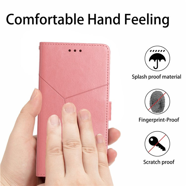 Y-shaped Line Imprinting Shock-absorbed PU Leather Phone Wallet Shell Stand Cover for Xiaomi Redmi Note 10 5G / Redmi Note 10T 5G / Poco M3 Pro 4G / Poco M3 Pro 5G - Pink