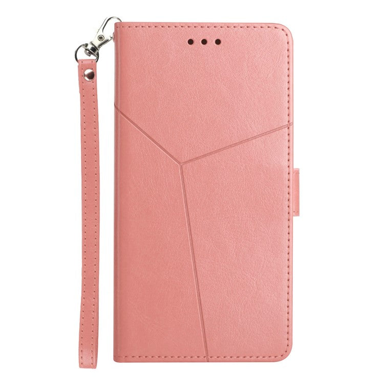 Y-shaped Line Imprinting Shock-absorbed PU Leather Phone Wallet Shell Stand Cover for Xiaomi Redmi Note 10 5G / Redmi Note 10T 5G / Poco M3 Pro 4G / Poco M3 Pro 5G - Pink