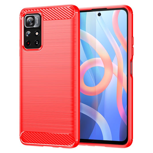 1.8mm Anti-fall Well-protected Carbon Fiber Brushed Texture TPU Phone Cover Shell for Xiaomi Redmi Note 11 5G (China) (MediaTek)/Redmi Note 11T 5G/Note 11S 5G - Red