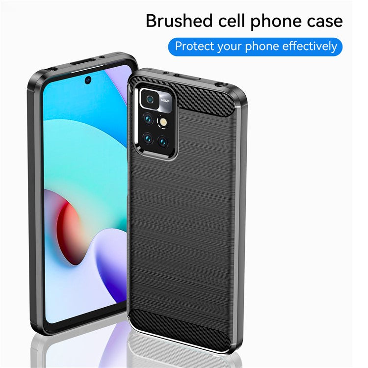 1.8mm Stain-resistant Brushed Carbon Fiber Texture TPU Back Case Mobile Phone Cover for Xiaomi Redmi Note 11 4G (MediaTek) / Redmi 10 4G (2021) / Redmi 10 2022 4G / 10 Prime - Black