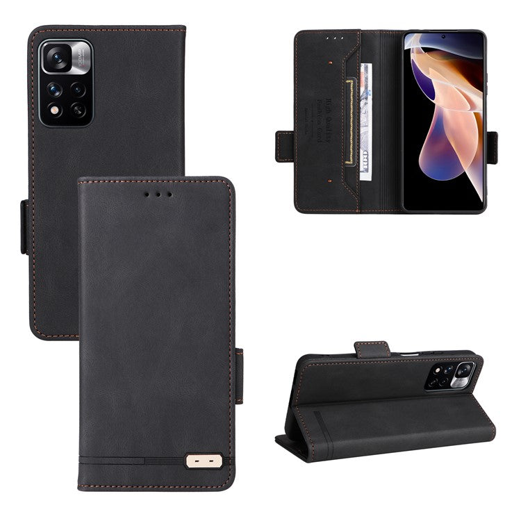 For Xiaomi Redmi Note 11 Pro 5G (China) (MediaTek)/11 Pro+ 5G Hardware Design PU Leather Book Case Stand Magnetic Closure Flip Wallet Cover - Black
