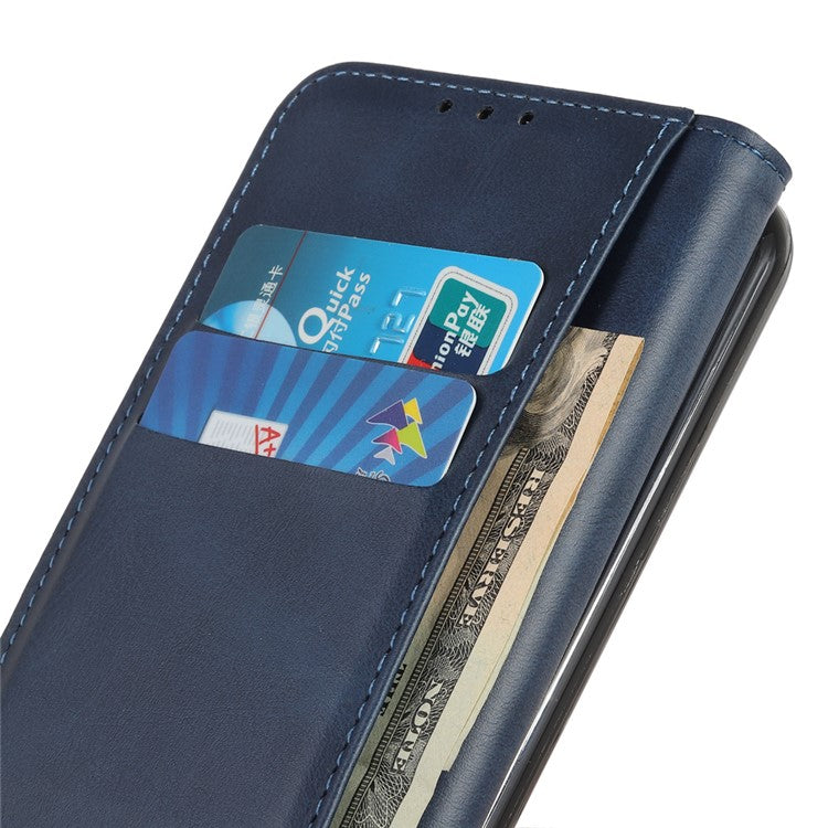 Auto-absorbed Split Leather Wallet Phone Cover for Oppo A93 5G/A54 5G/A74 5G - Blue