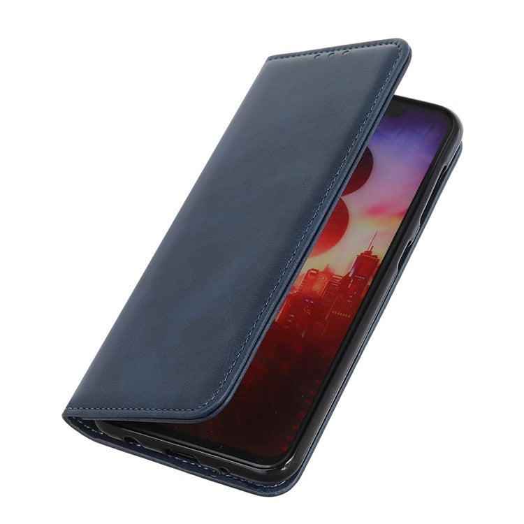 Auto-absorbed Split Leather Wallet Phone Cover for Oppo A93 5G/A54 5G/A74 5G - Blue