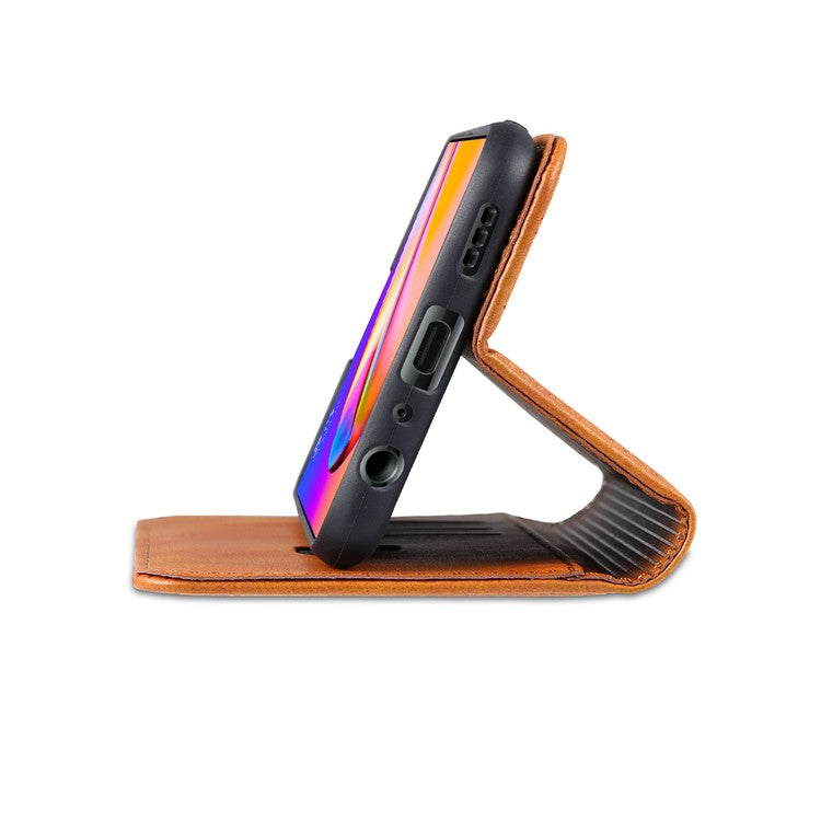AZNS Auto-absorbed Magnetic Stand Wallet Design Leather Phone Cover Case for Oppo A94/F19 Pro/Reno5 Lite - Brown