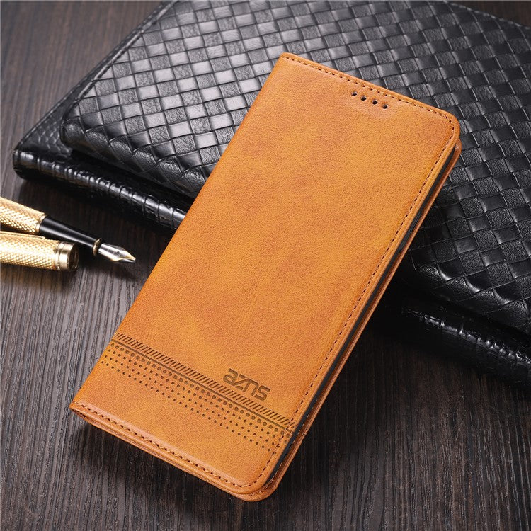 AZNS Auto-absorbed Leather Wallet Phone Case for Oppo A54 4G - Brown