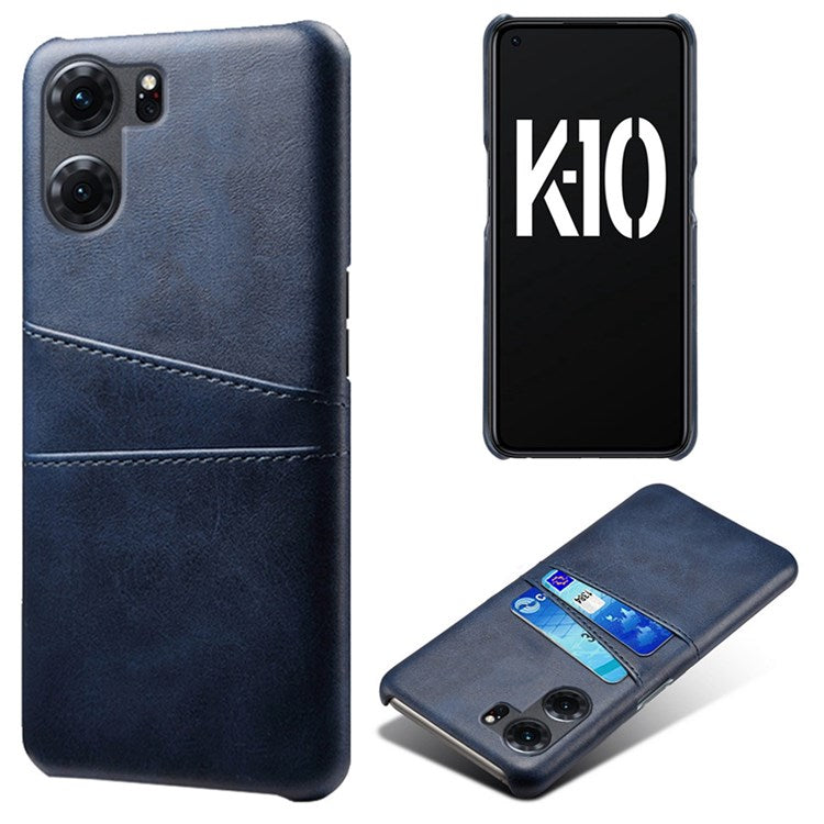 Anti-scratch Phone Case for Oppo K10 5G (China), Dual Card Slots PU Leather Coated Hard PC Cover - Blue