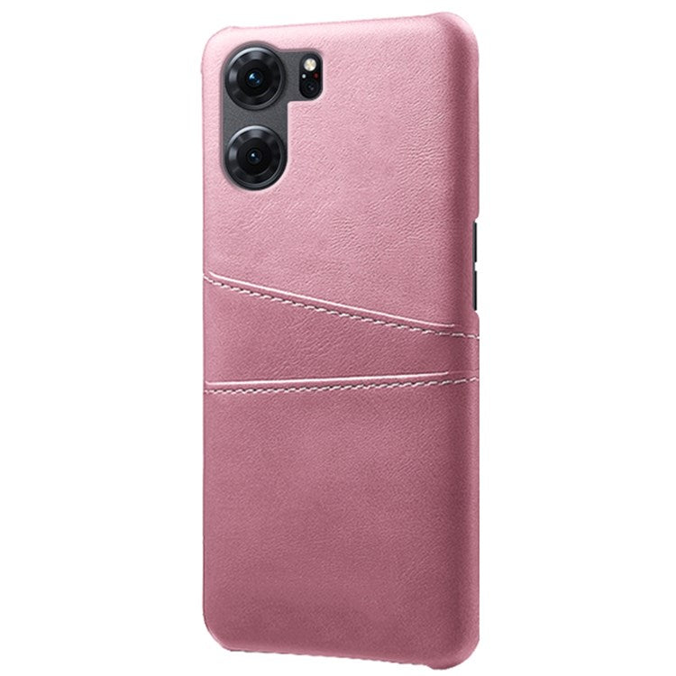 Anti-scratch Phone Case for Oppo K10 5G (China), Dual Card Slots PU Leather Coated Hard PC Cover - Rose Gold