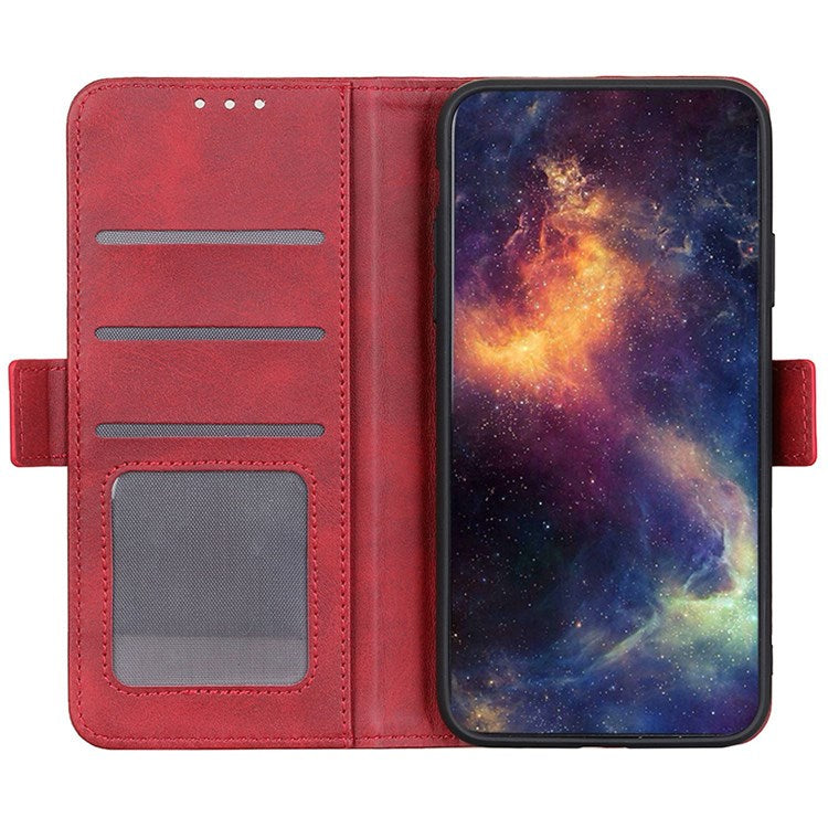 Anti-fall PU Leather Wallet Case for Oppo Reno8 Pro 5G (Global Version) / Reno8 Pro+ (China) 5G, Foldable Stand Magnetic Closure Phone Cover - Red
