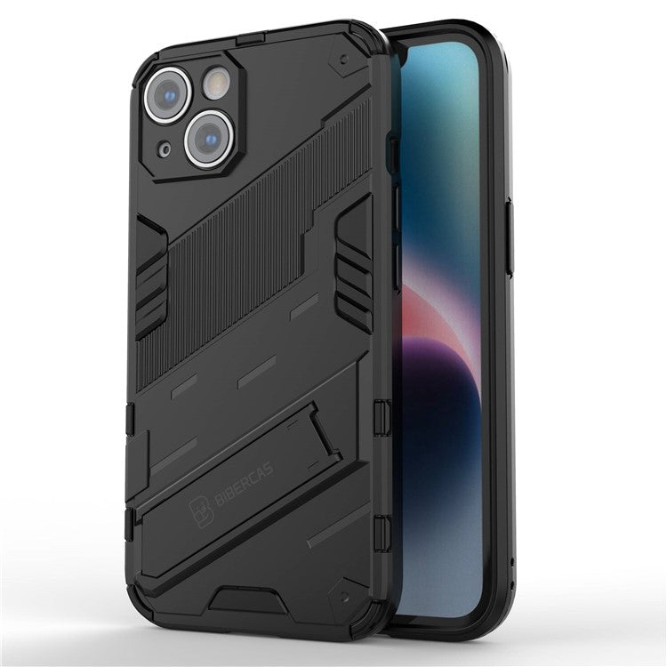 For iPhone 14 6.1 inch Hard PC Soft TPU Hybrid Phone Case Kickstand Hands-free Protective Cover - Black